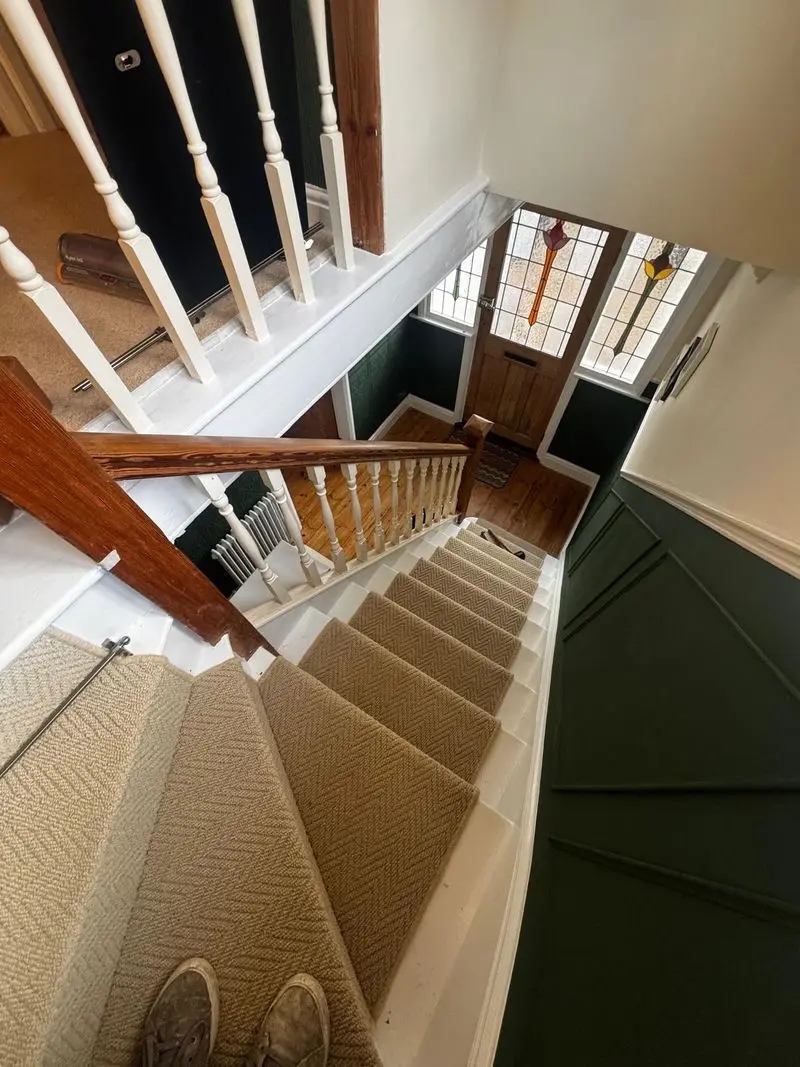 Stairs with Herringbone Carpet Runner in Thorpe St Andrew